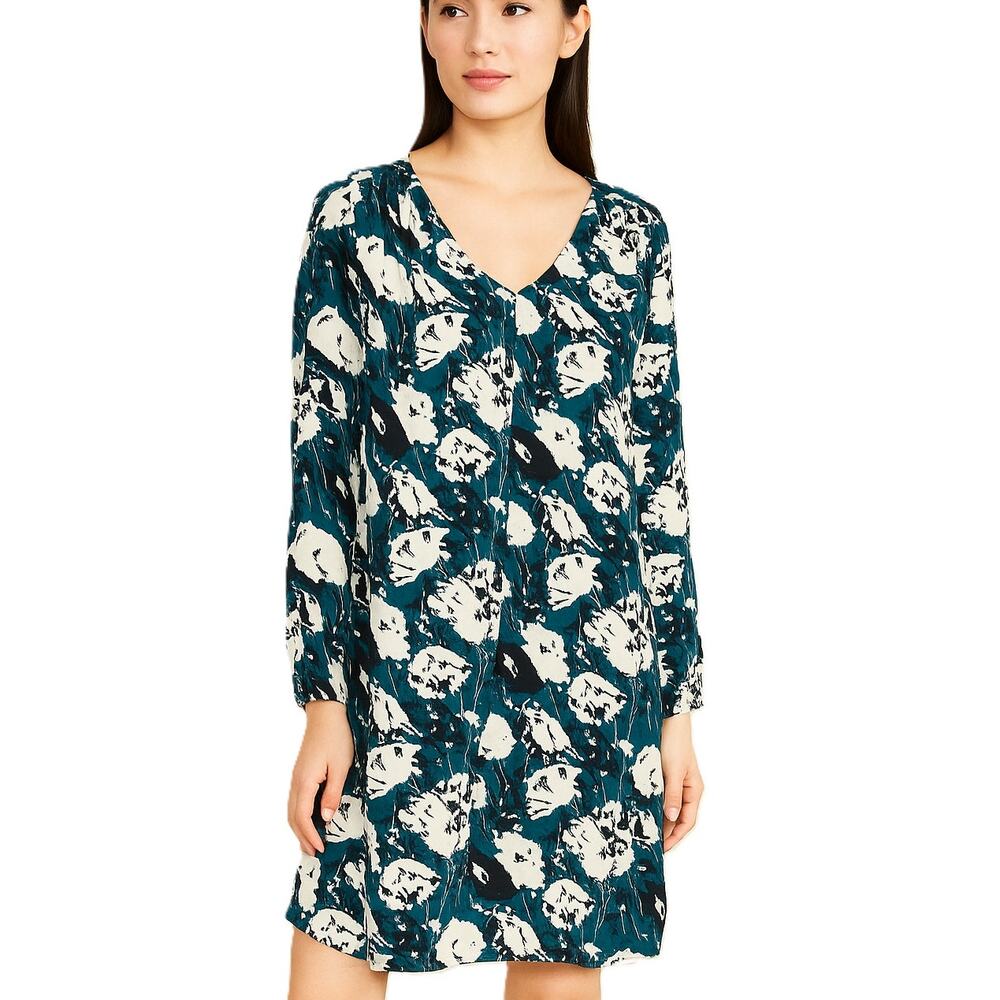 Treasure & Bond Floral Long Sleeve Dress Green Teal
